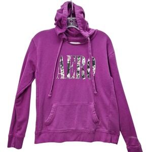 Vintage Aeropostale Hoodie Womens L Purple Floral Logo Pullover Sweatshirt Retro